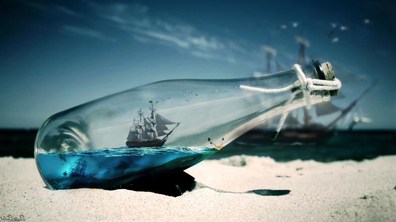 ocean, nature, hd, sand, artwork, bottles, ships, oceans, x, sea, art, 1080P, Blue