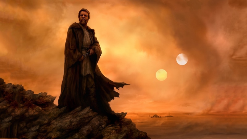 sky, full length, full moon, Jedi, Star Wars, adult, fantasy, Obi Wan Kenobi, tranquility, cloud - sky, beauty in nature, young adult, nature, contemplation