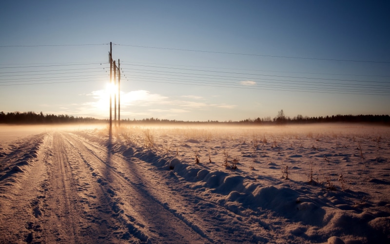sky, power lines, winter, land, electricity, scenics - nature, cold temperature, tranquility, landscape, outdoors, tranquil scene, nature, technology, 2K