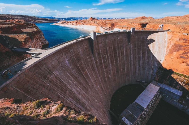 fuel and Power Generation, high angle view, landscape, environment, water, alternative energy, Dam, river, hill, photography, aerial, concrete, daytime