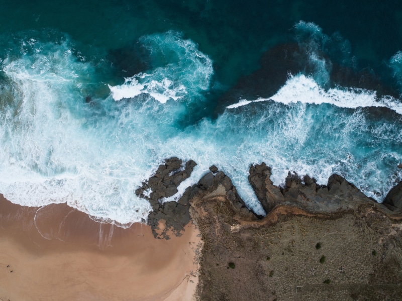 beach, hitting, scenics - nature, rock, power, beauty in nature, nature, breaking, day, water, surfing, power in nature, wave, motion, high angle view