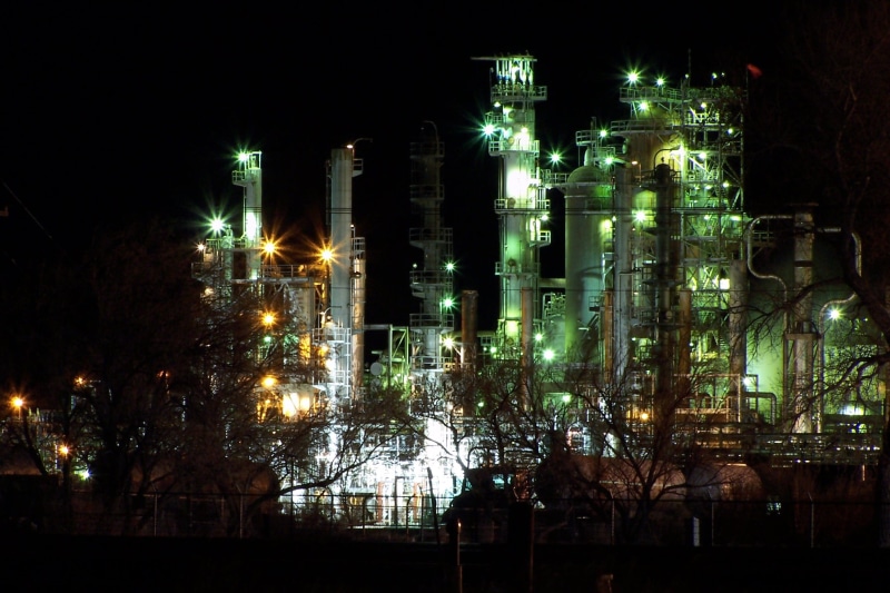 casper refinery, dark, pipeline, illuminated, nearby, pollution, night, lighting equipment, development, industry, outdoors, gasoline, refinery, sky, city