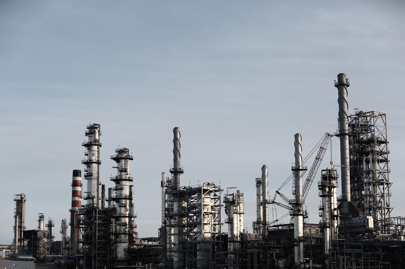 factory, clear sky, alloy, chemistry, machines, oil refinery, business, power plant, manufacturing, metal, buildings, chemical, industrial, fabric, smoke stack