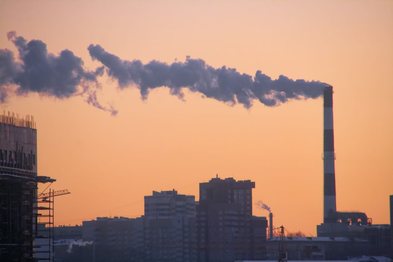tower, emitting, emission, smoke, red, skyscraper, snow, environment, industry, smoke stack, air pollution, building exterior, winter, built structure