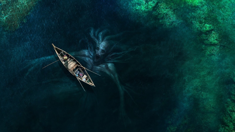 day, motion, backgrounds, aerial view, ship, fish, blue, white, sailboat, mode of transportation, black, sinking, water, outdoors, nautical Vessel, transportation