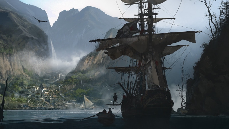 ship, video games, old ship, pirates, Assassins Creed: Black Flag, artwork, 1080P
