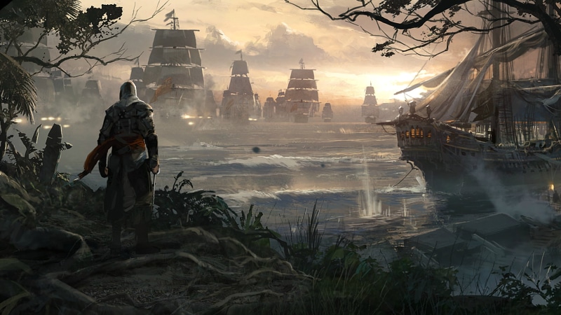 architecture, man, lifestyles, activity, men, boat, hour, painting, Assassins Creed, building exterior, brown, ocean, 4K, sunset, real people, rear view