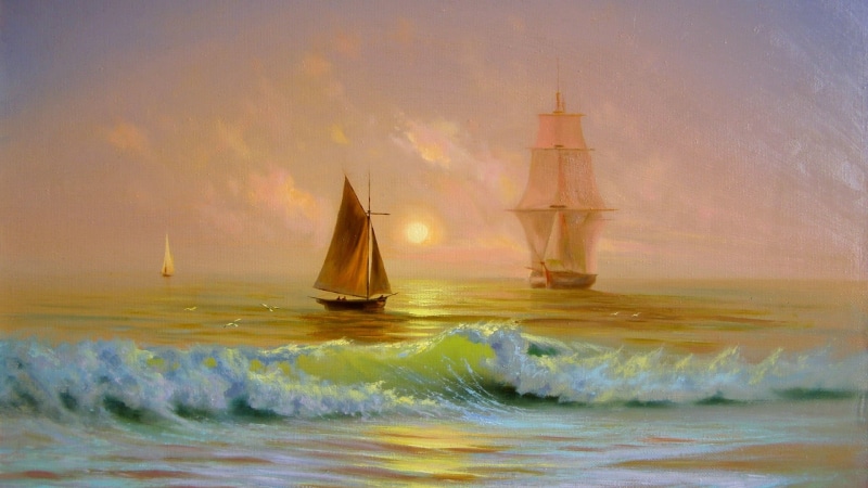 scenics - nature, painting, motion, 1080P, yacht, sport, water, transportation, power in nature, ship, nautical vessel, nature, cloud - sky, three, boat