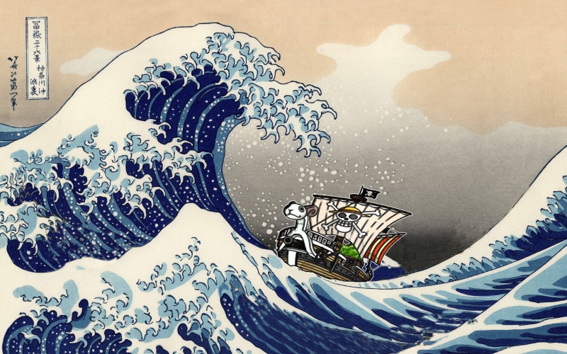 anime, Monkey D. Luffy, Hokusai, 2K, waves, The Great Wave off Kanagawa, One Piece