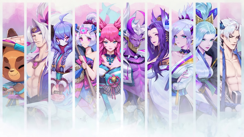 Cassiopeia, League of Legends, Thresh, Ahri (League of Legends), Riven, Teemo, Yasuo (League of Legends), Riven (League of Legends), Teemo League of Legends