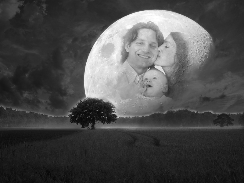 scenics - nature, clouds, photo montage, big bang, deciduous tree, fog big dog, fantasy, bloom, tranquil scene, cloudiness, mage rides, starry sky, sunny yellow