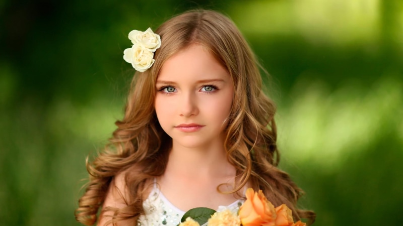cute little girl, head, girl, 1080P, long, long hair, cute, little, hair, flowers
