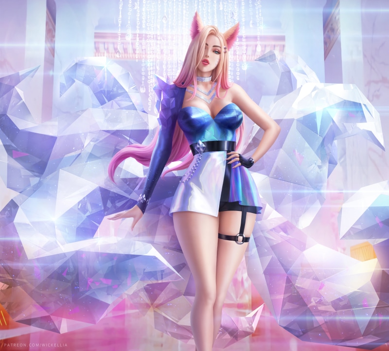 League of Legends, women, video game characters, long hair, multicolored hair, fantasy art, drawing, video game art, Wickellia, video games, colorful, artwork