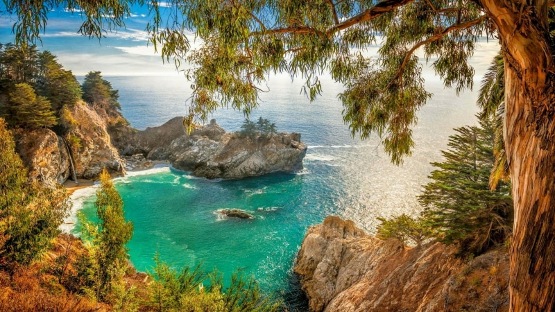 rock, mcway beach, terrain, bay, california, mcway falls, cliff, united states, usa, 4K, julia pfeiffer burns state park, coastline, cove, state park