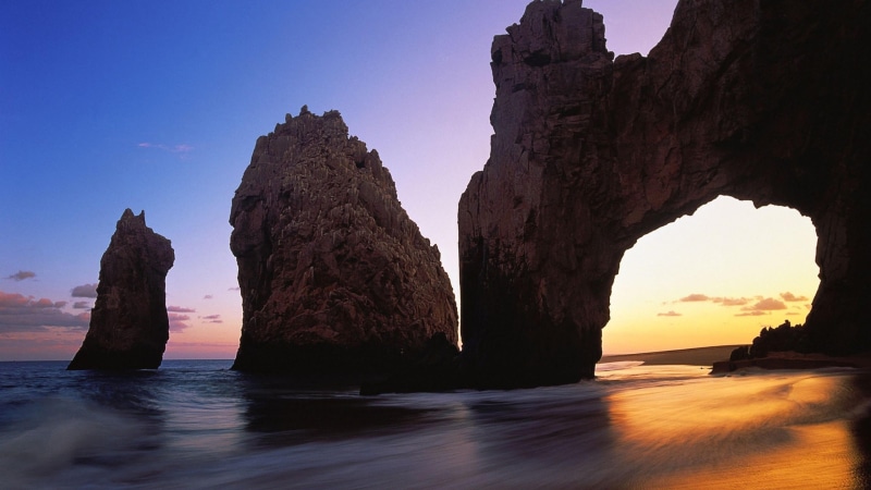horizon, coastal and oceanic landforms, arch, coast, scenics - nature, sunset, rock formation, 4K, horizon over water, tranquil scene, no people, solid