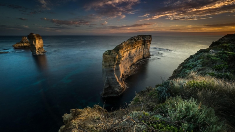 cliff, sunset, australia, sky, promontory, horizon, rock, headland, 1080P, evening, ocean, rock formation, shore, coast