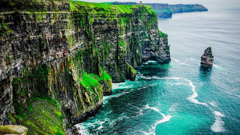 europe, great britain, nature, burren, cliffs of moher, ireland, sea, shore, water, cliff, rocks, green, waves, 4K, cliffs, structure, united kingdom