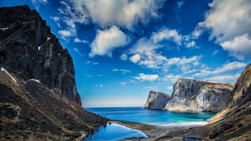 ocean, cloud, cliff, 4K, blue, coast, solid, cloud - sky, non-urban scene, rock, promontory, sky, beauty in nature, rock - object, blue sea, water, europe
