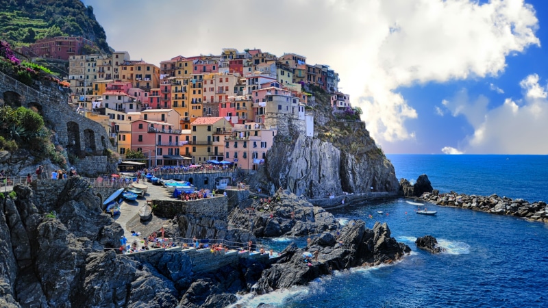 europe, la spezia, cloud, tourism, cape, rock, italy, manarola, village, 4K, sea, promontory, liguria, cliff, cinque terre, terrain, coast, sky, water