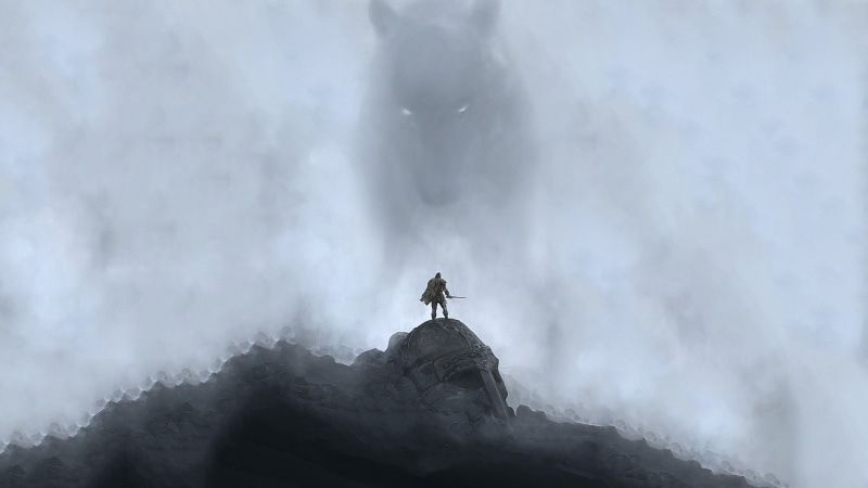warrior, mythology, Vikings, mist, Fenrir, helmet, wolf, fantasy art, 1080P