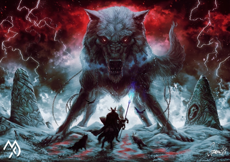 Figure, Andrea Guardino, Mouth, 1080P, Fantasy, Norse Mythology, Fenrir, Journey To Ragnarok Cover, Mythology, Battle, Illustration, by Andrea Guardino
