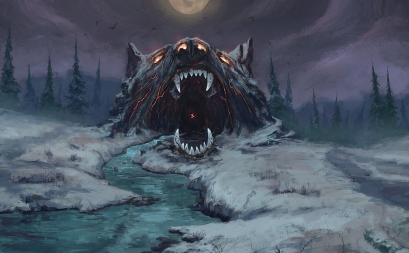 Mythology, Winter, Fenrir awaits Ragnarok, Juan Manuel Pelaez Duarte, Waiting, Fiction, Fenrir, Illustration, Norse Mythology, Wolf, Figure, Art, Mouth