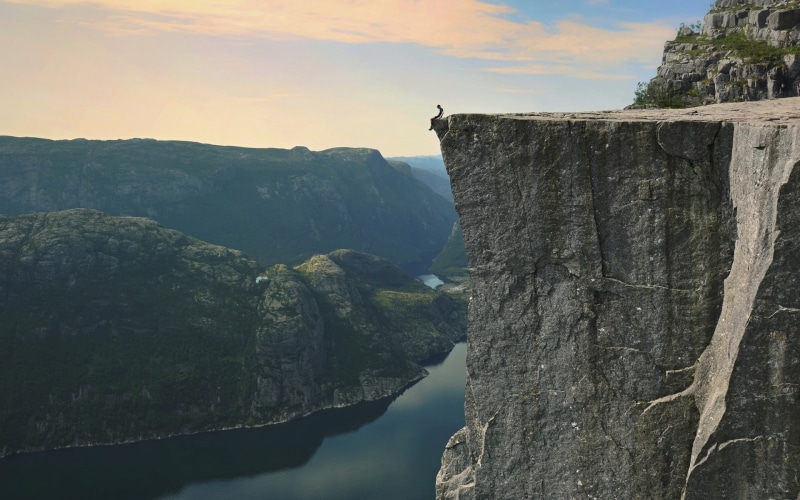 mountains, rock, sitting, non-urban scene, rock formation, beauty in nature, mountain range, at the edge of, water, 1080P, fjord, Norway, tranquility