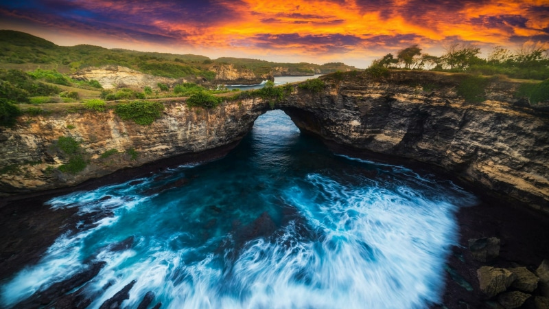 nature, beach, rock formation, klungkung, bali, water resources, pasih uug beach, rock, nusa penida, sky, pasih, indonesia, asia, nattural arch, broken beach