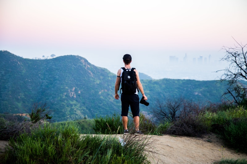 copy Space, sky, green leaf, people, mountain range, exercising, men, young adult, casual clothing, environment, hiking, tree view, walking, rear View