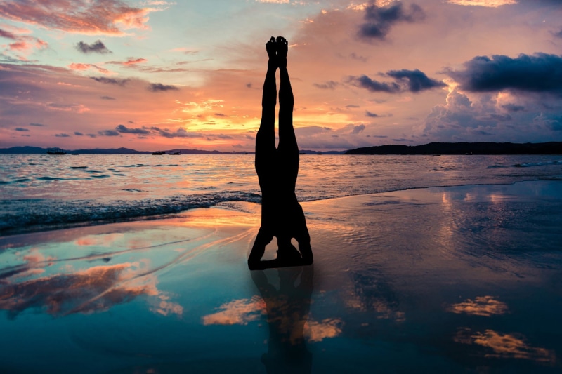 summer, horizon over water, health, orange color, cloud - sky, outdoors, meditation, dusk, sunlight, sunset, reflection, Yoga, water, lifestyles, beach