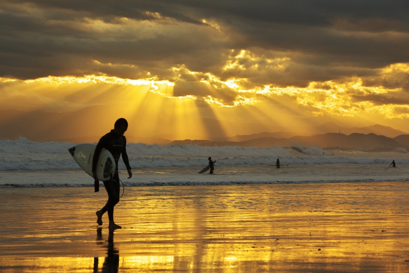 sea, sunset  beach, sunset, Japan, surfboard, back Lit, men, water, sky, silhouette, sunrise - Dawn, nature, outdoors, sport, beside, 5K, sun, beach, orange