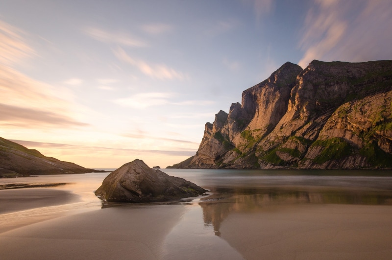 brown, beach, solid, mountain, reflection, land, beauty in nature, rock formation, eroded, scenics - nature, rocks, rock - object, bay, water, formation