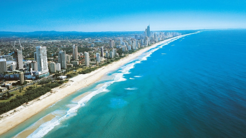 office building exterior, coast, no people, shore, skyscraper, bay, sky, Australia, beach, travel destinations, city, built structure, land, building, landscape