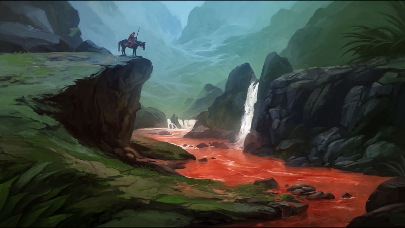 blood, rock - object, edge, person, nature, 1080P, cliff, flowing water, leisure activity, non-urban scene, solid, fantasy art, river, real people, green color