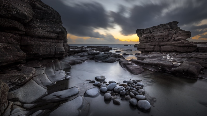 geotagged, sky  europe, clouds, coastline, stone, Seascape, fullframe, orange, blu, 1080P, Ireland, beside, IE, ultra, beach, body, photo, dusk, outdoors