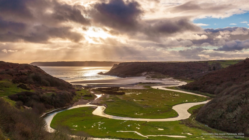 gower, Europe, three, bay, 2K, wales, cliffs, peninsula