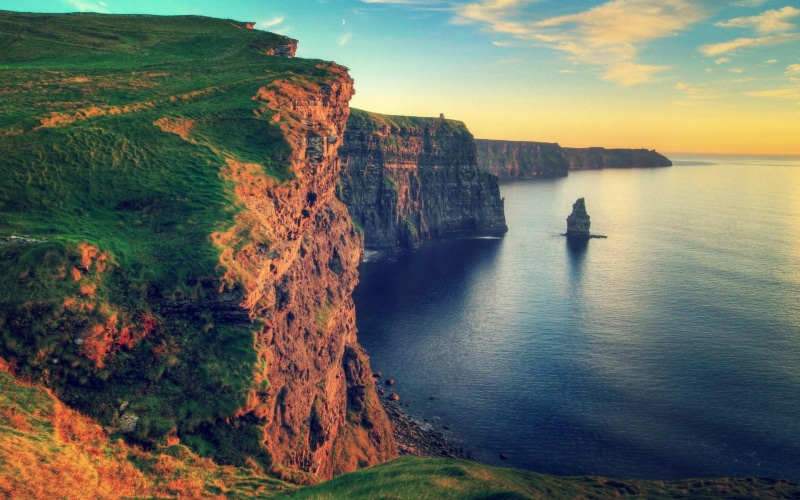 nature, best, landscapes, rocks, cliffs, 1080P, moher, water, sunset, waterscapes, sea - ocean, shorelines, ireland, sea