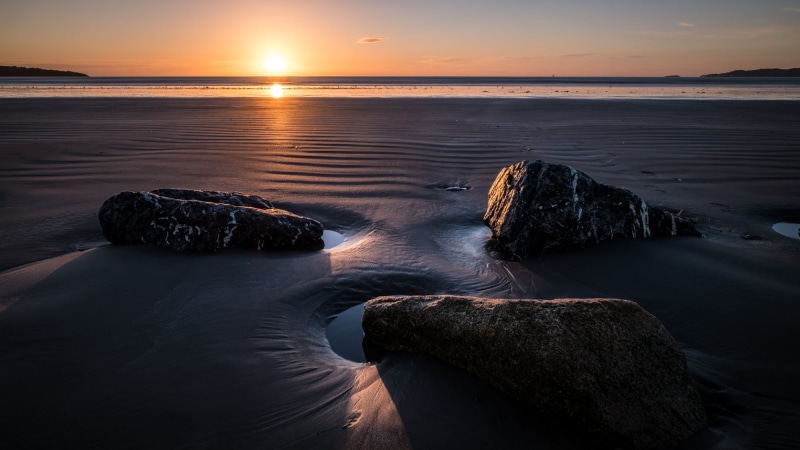 sun, beach, prints, europe, Sunrise, travel, Dublin, orange, reflection, sea, dunes, portfolio, scenics, beautiful, calm, yellow, print, morning, landscape