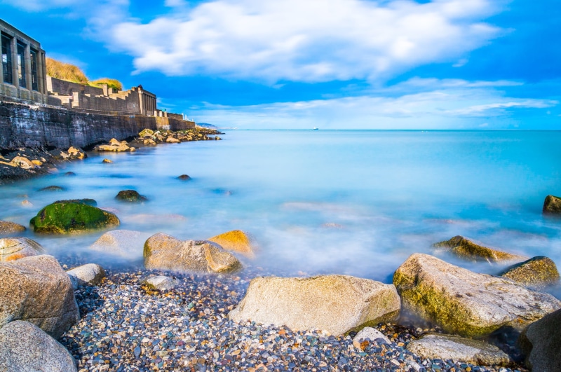 white, sky, europe, nex, coastline, exposure, rock - Object, photo, cloudy, clouds, ocean, landscape, 1080P, outdoors, blue sky, Ireland, sony, blue, Dun Laoghaire