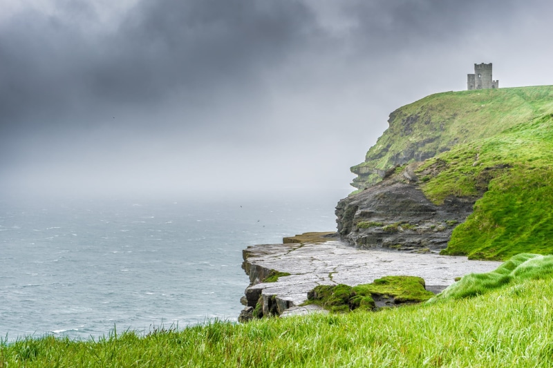 nature, trip, cliffs, body, sony a7, history  ireland, cliff, tower, Liscannor, travel, rock, grass, body of water, landscape, coastline, clouds, rock - Object
