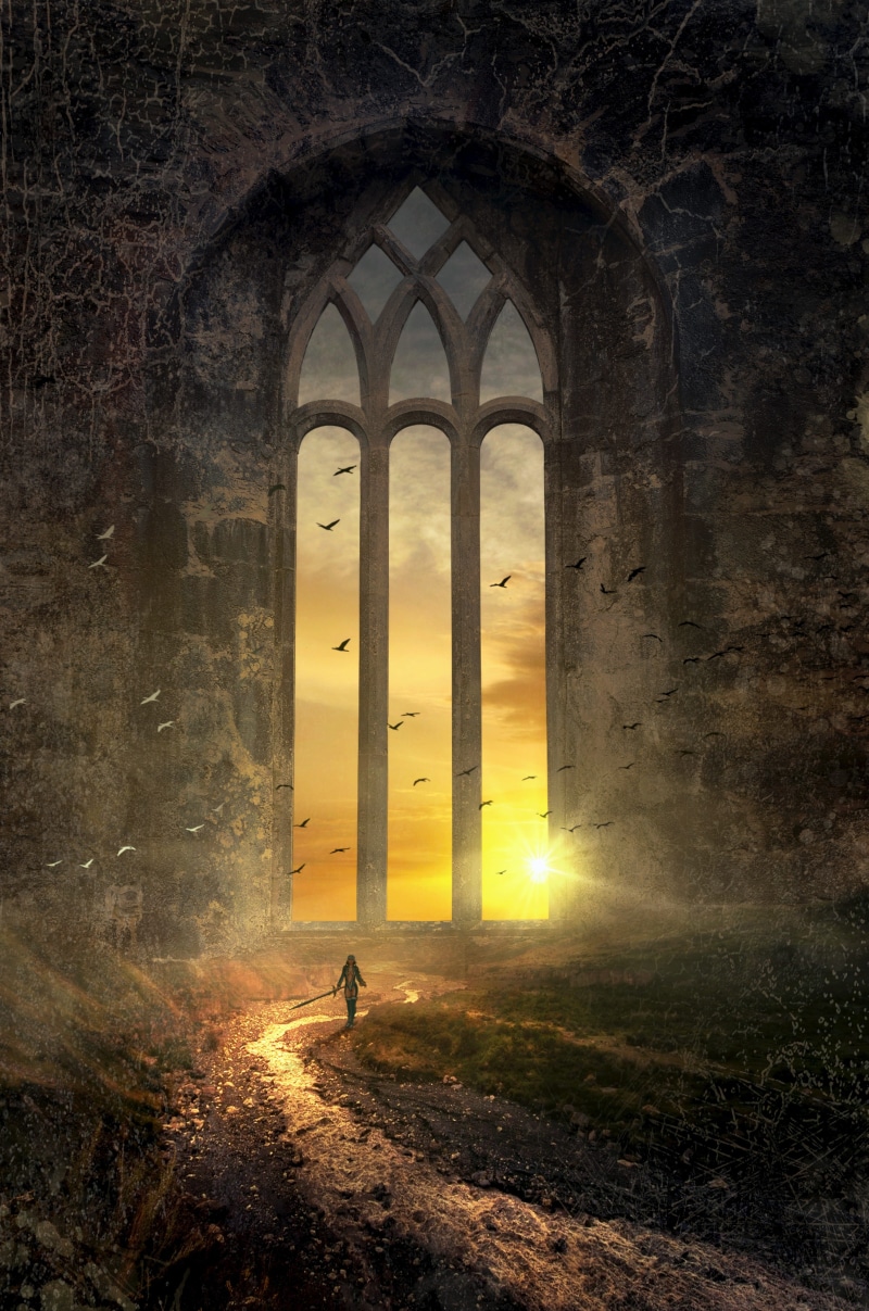mood, religion, mysticism, fantasy, real people, sun, composing, one person, lighting, magic, magical, huge, drama, person, atmospheric, landscape, woman