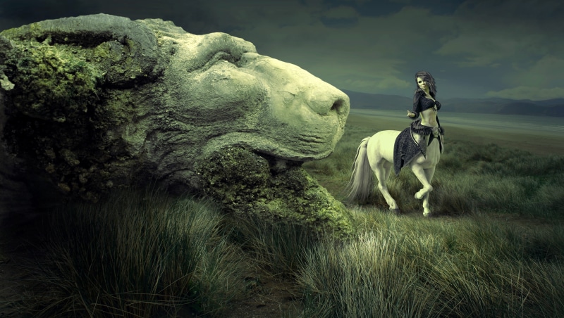 mood, creativity, fantasy picture, meadow, composing, fairy tales, landscape, scary, poster, light, fantasy, steinig, atmospheric, day, dream, weird, domestic animals