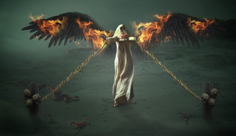 composing, celebration, rage, holding, angel, chain, mood, chains, halloween, frightening, dream, horror, fantasy, woman, white, mysticism, fairy tales
