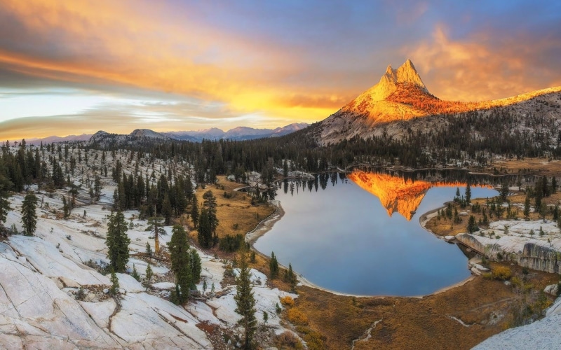 mountains, pond, mountain range, lake, cold temperature, winter, California, beauty in nature, idyllic, sky, 1080P, no people, landscape, scenics - nature