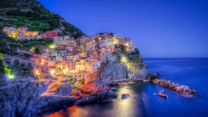 built structure, beach, la spezia, coast, europe, italy, tourism, blue, water, evening, city, outdoors, building exterior, nature, tourist attraction, coastline