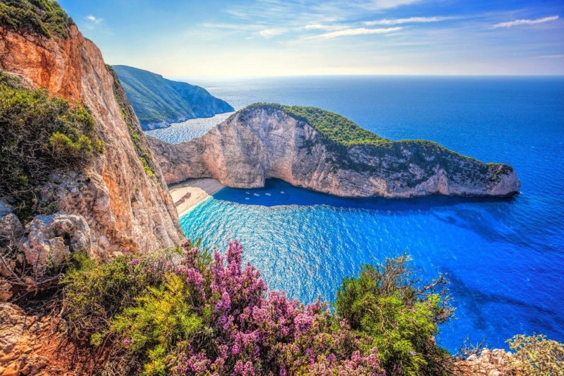 Sea, Horizon, Cliff, Ocean, Greece, 1080P, Beach, Navagio Beach, Earth, Flower