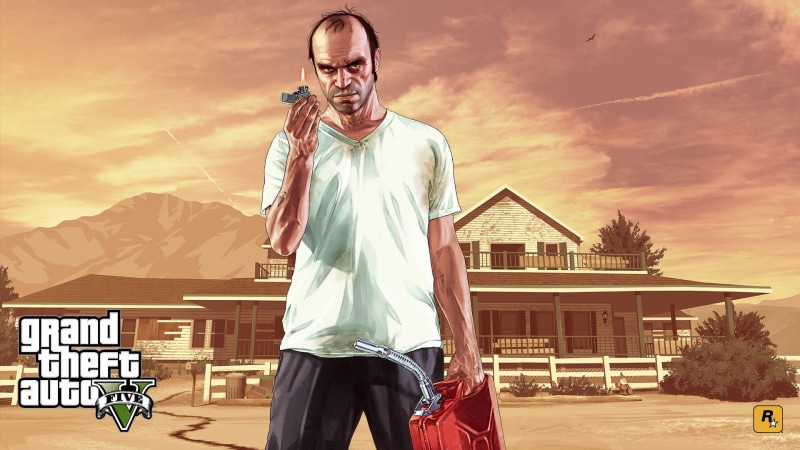 1080P, one person, Grand Theft Auto V, three quarter length, building exterior, front view, Rockstar Games, adult, cloud - sky, mature men, architecture
