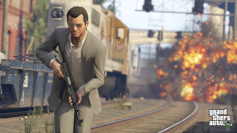 business person, standing, young adult, lifestyles, 1080P, Grand Theft Auto V, Grand Theft Auto, railroad track, v, theft, three quarter length, grand