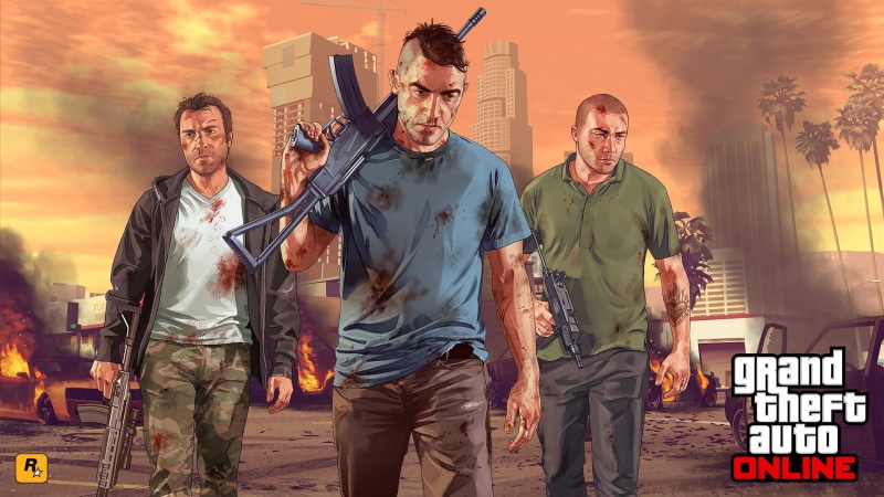 sunset, Grand Theft Auto V Online, emotion, Rockstar Games, government, friendship, burning, togetherness, online, standing, men, males, nature