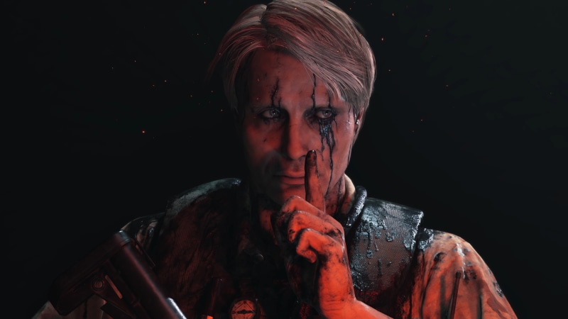 hairstyle, dark, 1080P, portrait, horror, indoors, women, adult, holding, black background, Mads Mikkelsen, front view, Kojima Productions, young adult